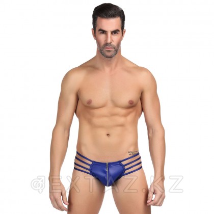 Кожаные мужские стринги Ohyeah Zipper Blue, на молнии со стрепами, S - extaz.kz  Кожаные мужские стринги Ohyeah Zipper Blue, на молнии со стрепами, S от sex shop Extaz