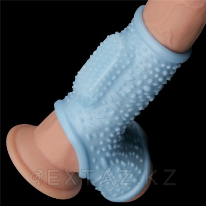 Насадка на пенис с вибрацией с рукавом для мошонки Drip Knights Ring голубая (13,3*2,8) от sex shop Extaz фото 2