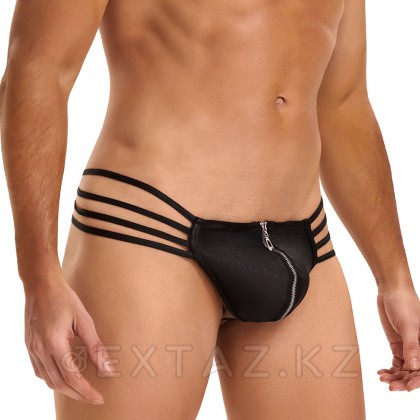 Кожаные мужские стринги Ohyeah Zipper Black, на молнии со стрепами, XL от sex shop Extaz фото 5