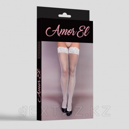 Чулки в мелкую сетку ROSA VINTAGE с рисунком сзади S/L белые от sex shop Extaz фото 4