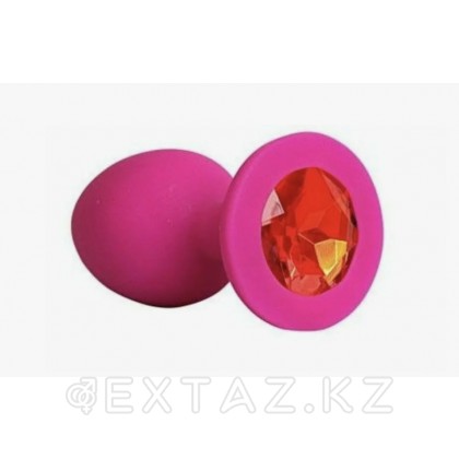 Анальная пробка из розового силикона с красным кристаллом (размер S) от sex shop Extaz фото 3