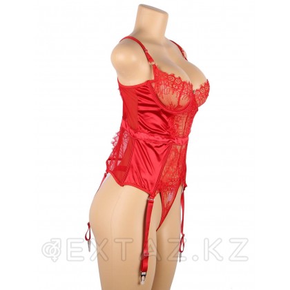 Элегантное красное белье: корсет с подвязками для чулок и G стринги (XL-2XL) от sex shop Extaz фото 4