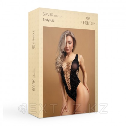 Черное боди с вырезами на животе искрящееся старазами (SPARK) (S/XXL) от sex shop Extaz фото 2