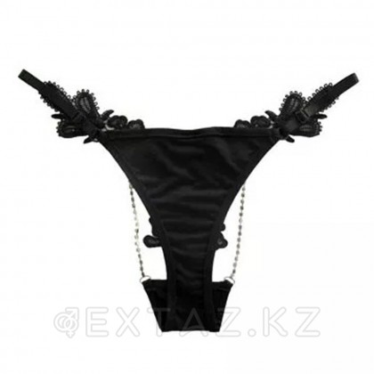 Стринги с ажурными деталями и стразами (черные) от sex shop Extaz фото 3