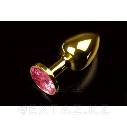 Маленькая золотистая анальная пробка с круглым кончиком и кристаллом - 7x2.5 см Рубиновый от sex shop Extaz