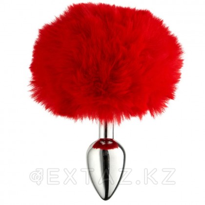 Металлическая анальная пробка с красным хвостиком Fluffy от Alive (7*3,2 см.) от sex shop Extaz