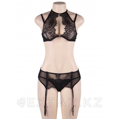 Комплект белья черный: бра, стринги и пояс с ремешками (размер XS-S) от sex shop Extaz фото 4