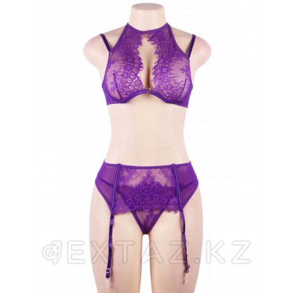 Комплект белья лиловый: бра, стринги и пояс с ремешками (размер XS-S) от sex shop Extaz фото 8
