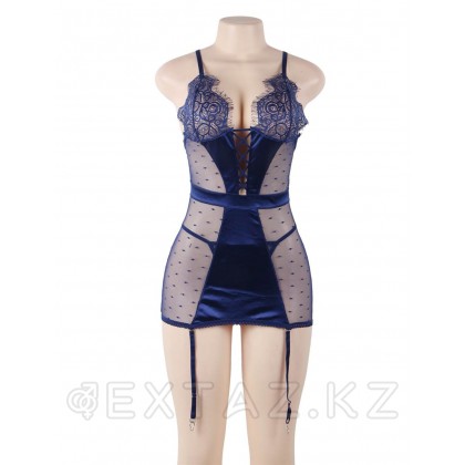 Сексуальное синее белье с подвязками и стрингами (размер 3XL-4XL) от sex shop Extaz фото 3