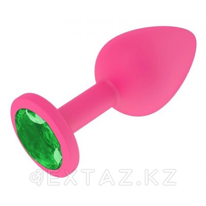 Анальная втулка силиконовая розовая с зеленым кристаллом от sex shop Extaz фото 4