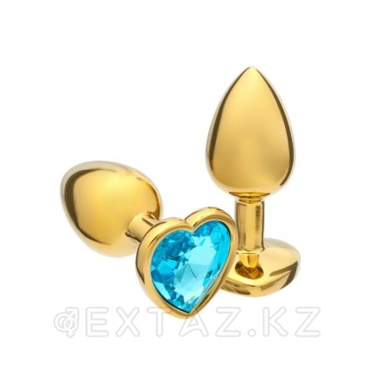 Золотая пробка с голубым кристаллом в форме сердца от sex shop Extaz фото 3