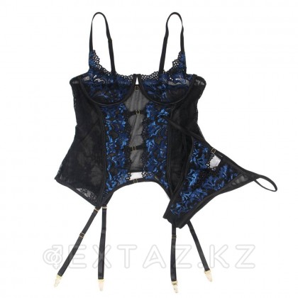 Комплект белья: корсет с подвязками и стрингами черно-синий (размер XS-S) от sex shop Extaz фото 5