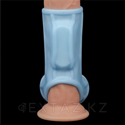 Насадка на пенис с вибрацией с рукавом для мошонки Ridge Knights Ring голубая (13,3*2,8) от sex shop Extaz фото 4