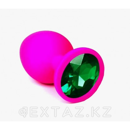 Анальная пробка из розового силикона с зелёным кристаллом (размер S) от sex shop Extaz фото 2