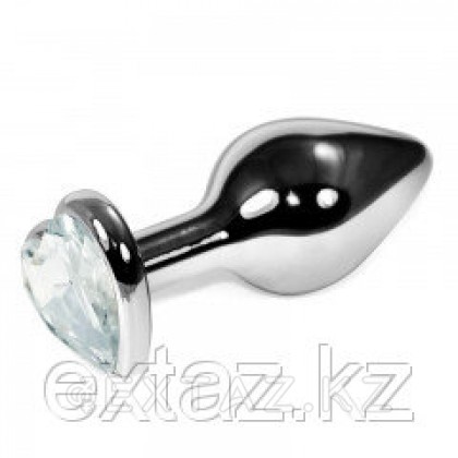 Серебряная  пробка с кристаллом в виде сердца(белый)  от sex shop Extaz