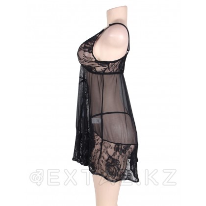 Черный пеньюар + стринги Floral (XL-2XL) от sex shop Extaz фото 3