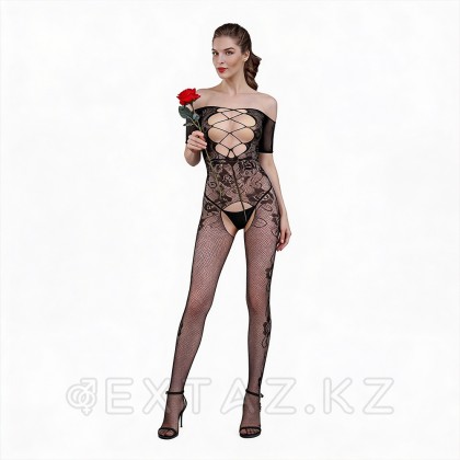 Боди сетка с принтом роз от Moonlight модель №10 черная от sex shop Extaz