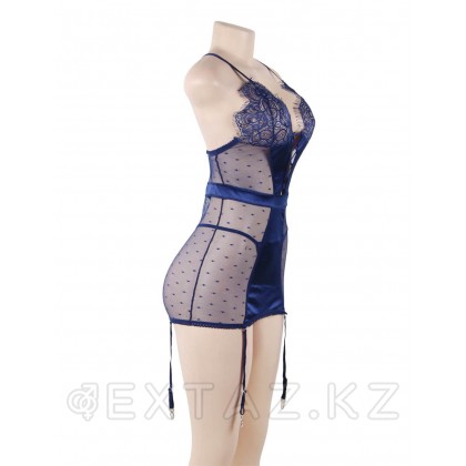 Сексуальное синее белье с подвязками и стрингами (размер 3XL-4XL) от sex shop Extaz фото 2
