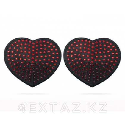 Сатиновые пэстисы на соски в виде сердечек со стразами (многоразовые) от sex shop Extaz фото 3