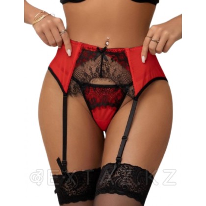 Пояс красный с подвязками + стринги, M-L от sex shop Extaz