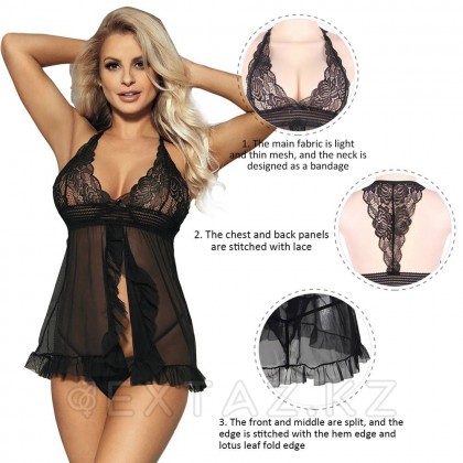 Комплект: черная прозрачная сорочка и стринги (размер M-L) от sex shop Extaz фото 5