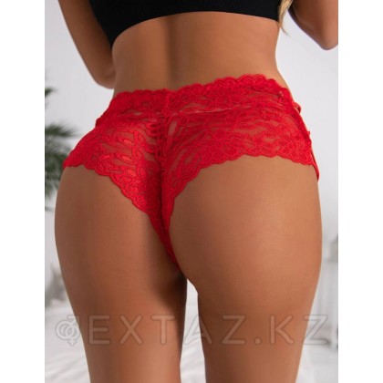 Кружевные трусики с шнуровкой на высокой посадке, красные, M-L от sex shop Extaz фото 2