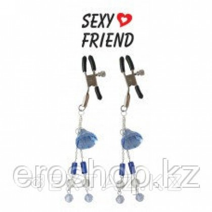 Sexy Friend Зажимы на соски с синими украшениями от sex shop Extaz