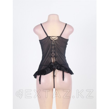 Прозрачный бэби-долл с вышивкой и оборками черный (размер XS-S) от sex shop Extaz фото 2