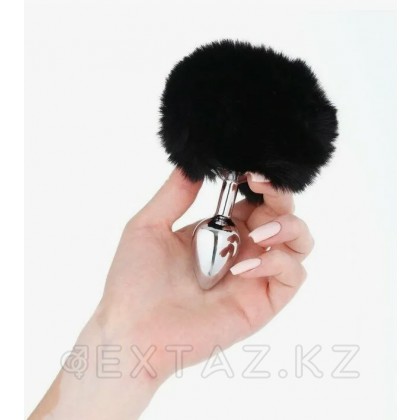 Серебряный анальный плаг с черным хвостиком от sex shop Extaz фото 3