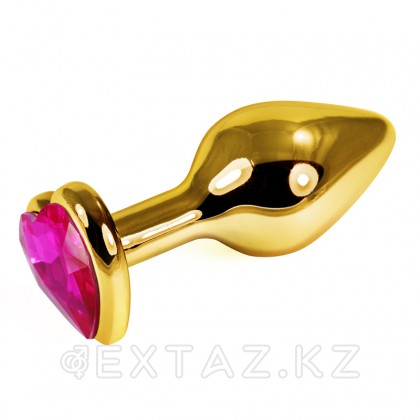 Золотая пробка с ярко розовым кристаллом в форме сердца от sex shop Extaz