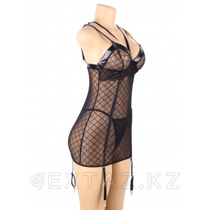 Сексуальный бэби-долл черный в клеточку с подвязками (размер XL-2XL) от sex shop Extaz фото 9