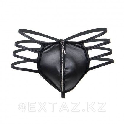Кожаные мужские стринги Ohyeah Zipper Black, на молнии со стрепами, L от sex shop Extaz фото 4