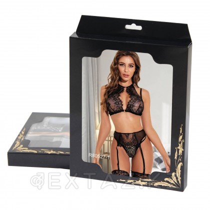 Комплект белья черный: бра, стринги и пояс с ремешками (размер XS-S) от sex shop Extaz фото 6