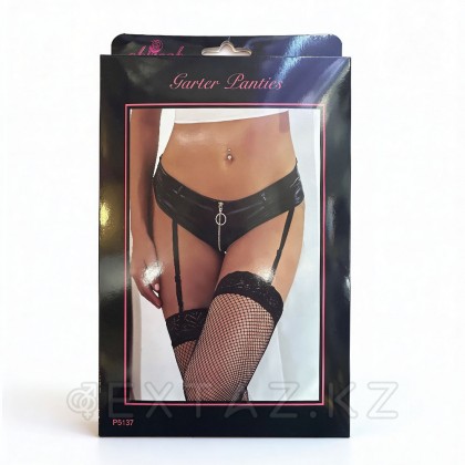 Трусики кожаные Ohyeah с пажиками для чулок, на молнии, XL-2XL от sex shop Extaz фото 2