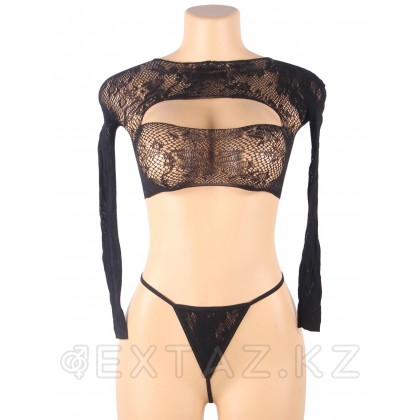 Сексуальный набор: прозрачный топ с длинным рукавом и стринги черный (размер XS-М) от sex shop Extaz фото 4