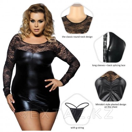 Кожаное платье с кружевной отделкой Ohyeah Sexy lace +стринги, XL - extaz.kz фото 3 Кожаное платье с кружевной отделкой Ohyeah Sexy lace +стринги, XL от sex shop Extaz фото 3