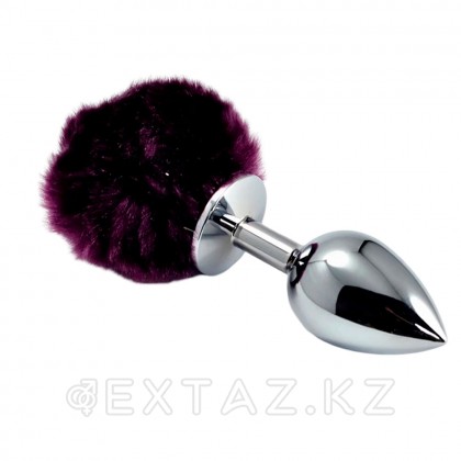 Серебряный анальный плаг с фиолетовым хвостиком от sex shop Extaz