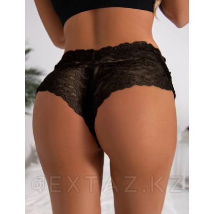 Кружевные трусики с шнуровкой на высокой посадке, черные, XL-2XL от sex shop Extaz фото 2