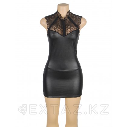 Кожаное платье с кружевом на груди (+ стринги, XL-2XL) от sex shop Extaz фото 10