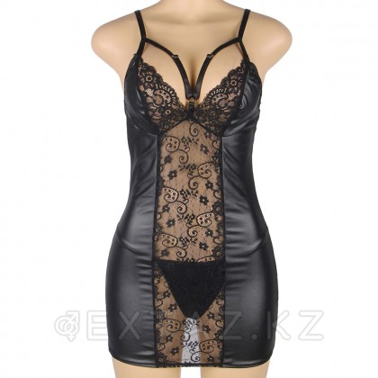 Кожаное платье с кружевом и стрепами Ohyeah Sexy Black +стринги, 3XL-4XL от sex shop Extaz фото 4