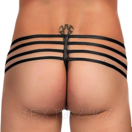 Кожаные мужские стринги Ohyeah Zipper Black, на молнии со стрепами, L от sex shop Extaz фото 3