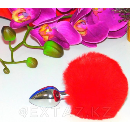 Металлическая анальная пробка с красным хвостиком Fluffly от Alive (9*4,1 см.) от sex shop Extaz фото 6