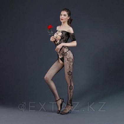 Боди сетка с принтом роз от Moonlight модель №10 черная от sex shop Extaz фото 4