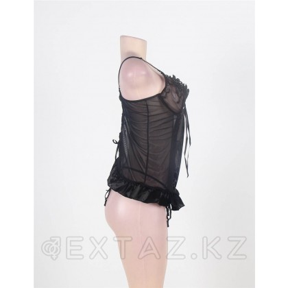 Прозрачный бэби-долл с вышивкой и оборками черный (размер M-L) от sex shop Extaz фото 3