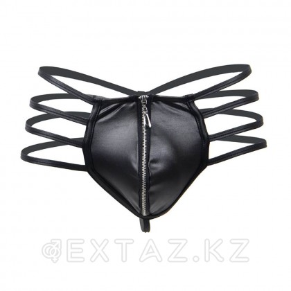 Кожаные мужские стринги Ohyeah Zipper Black, на молнии со стрепами, M от sex shop Extaz фото 5