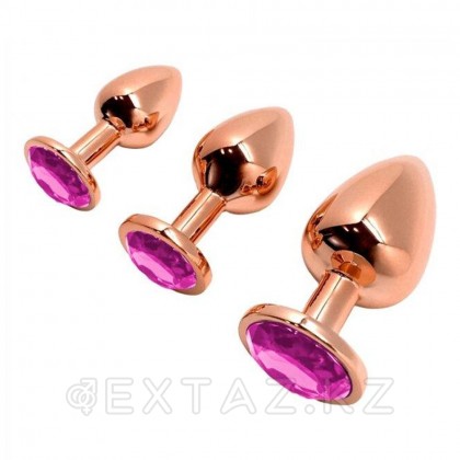 Анальная пробка металлическая Tralalo золотая с розовым кристаллом от WOOOMY (8*3,4 см.) от sex shop Extaz фото 2