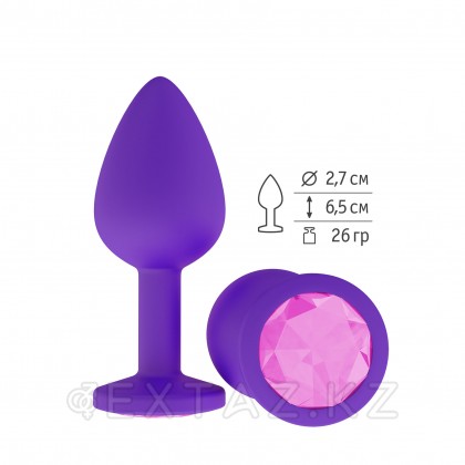 Анальная втулка силиконовая фиолетовая с розовым кристаллом от sex shop Extaz фото 2