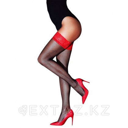 Чулки с красной кружевной резинкой на силиконе Sense, S/M от sex shop Extaz