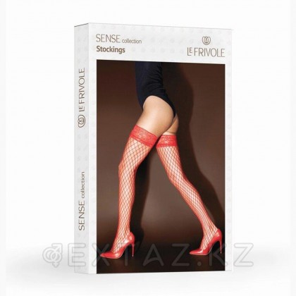Чулки в крупную сетку с кружевной резинкой Sense S/M, красные от sex shop Extaz фото 9