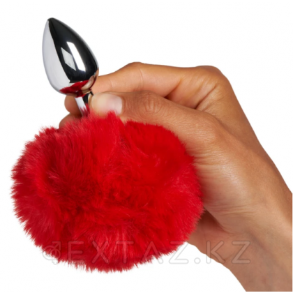 Металлическая анальная пробка с красным хвостиком Fluffy от Alive (7*3,2 см.) от sex shop Extaz фото 2